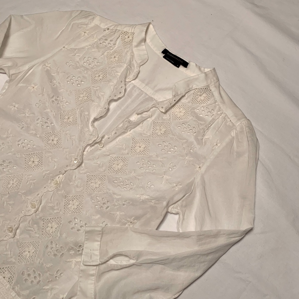BCBGMaxazria White Drop Waist Embroidered Dress